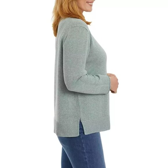 Ella Moss SM Crew Neck Soft Knit Pullover Sweater Long Sleeve High-Low Top Green - Picture 2 of 5